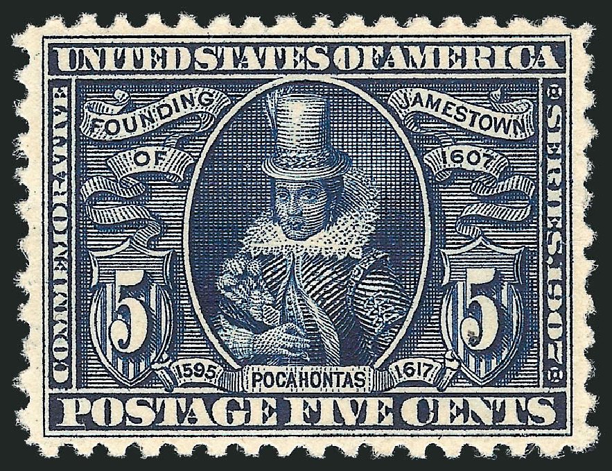 US Stamps Values Scott Catalogue #330: 5c 1907 Jameston Exposition. Robert Siegel Auction Galleries, Jul 2013, Sale 1050, Lot 484