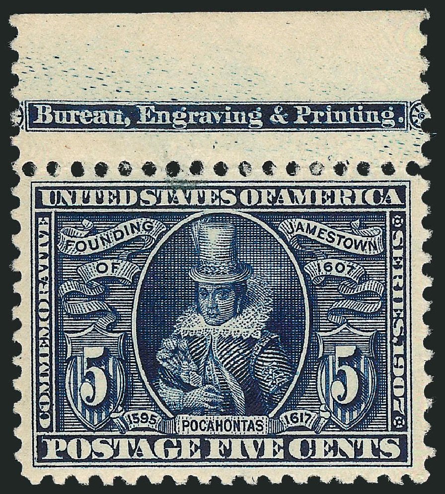 US Stamps Prices Scott Catalogue 330: 5c 1907 Jameston Exposition. Robert Siegel Auction Galleries, Sep 2009, Sale 968B, Lot 424