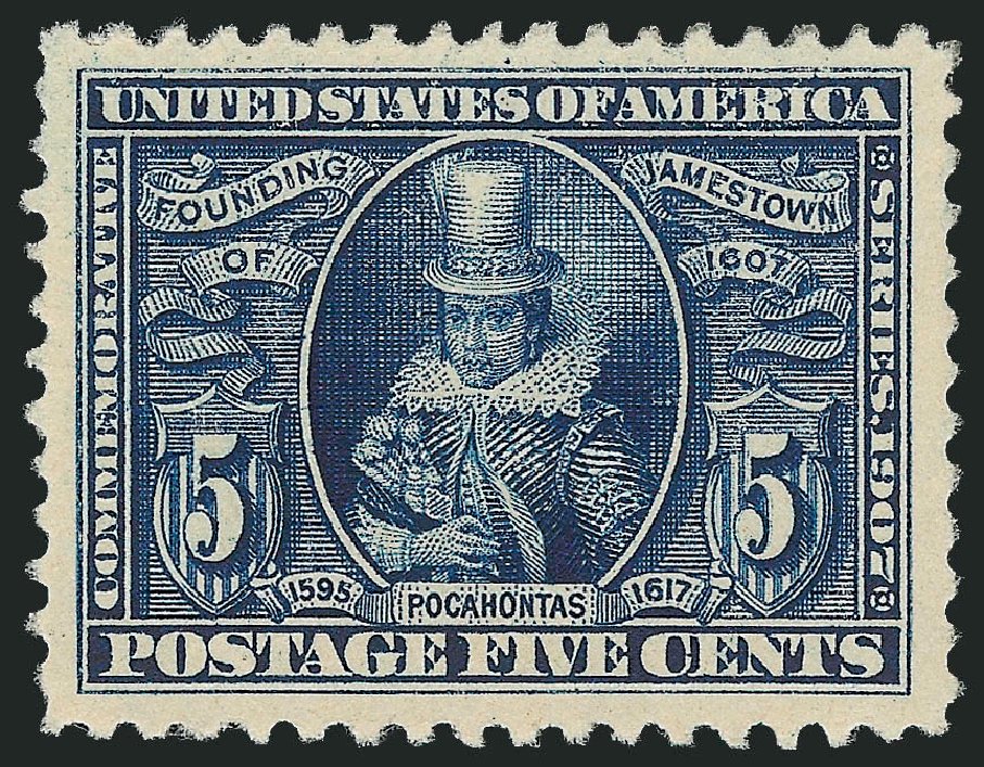 Values of US Stamp Scott Cat. 330 - 5c 1907 Jameston Exposition. Robert Siegel Auction Galleries, Dec 2009, Sale 982, Lot 5724