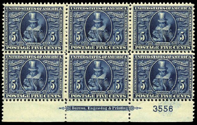 US Stamp Values Scott Cat. 330 - 1907 5c Jameston Exposition. Matthew Bennett International, Mar 2011, Sale 336, Lot 1265