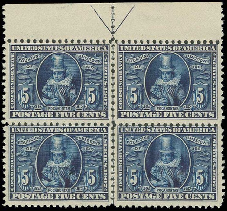 Cost of US Stamps Scott #330: 5c 1907 Jameston Exposition. H.R. Harmer, Jun 2013, Sale 3003, Lot 1235