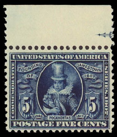Cost of US Stamps Scott 330: 5c 1907 Jameston Exposition. Daniel Kelleher Auctions, Jun 2012, Sale 630, Lot 1745