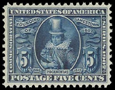US Stamp Values Scott Cat. # 330: 1907 5c Jameston Exposition. H.R. Harmer, Jun 2013, Sale 3003, Lot 1232