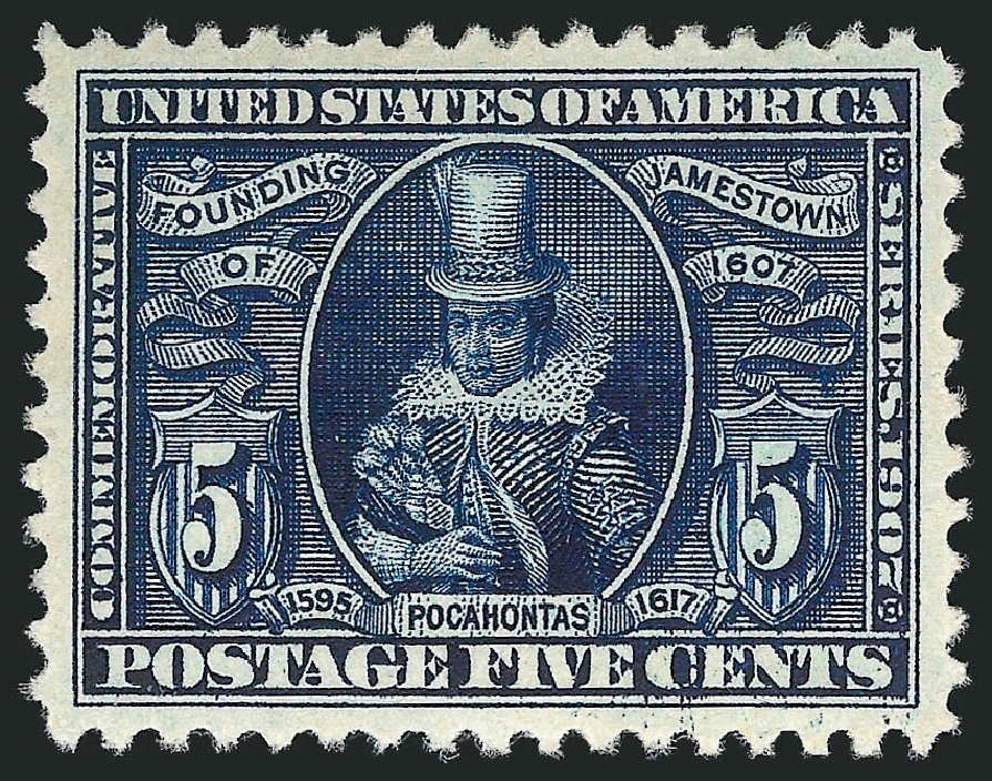 US Stamp Prices Scott Catalog # 330 - 1907 5c Jameston Exposition. Robert Siegel Auction Galleries, Mar 2014, Sale 1067, Lot 1412