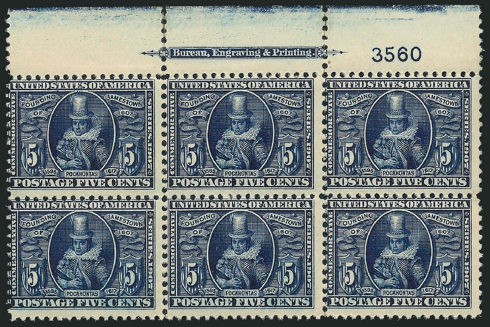 US Stamp Price Scott Cat. 330 - 5c 1907 Jameston Exposition. Robert Siegel Auction Galleries, Apr 2009, Sale 971, Lot 1392