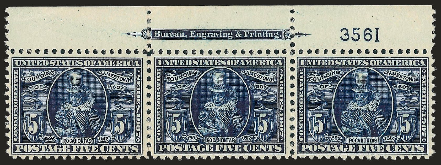 Value of US Stamp Scott Catalogue 330 - 1907 5c Jameston Exposition. Robert Siegel Auction Galleries, Sep 2009, Sale 976, Lot 1912