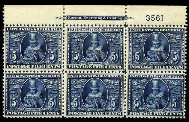 Values of US Stamps Scott Cat. # 330: 1907 5c Jameston Exposition. Matthew Bennett International, Mar 2012, Sale 344, Lot 4503