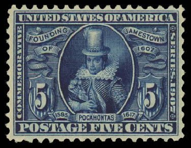 Values of US Stamps Scott Cat. # 330 - 5c 1907 Jameston Exposition. Daniel Kelleher Auctions, Jun 2012, Sale 630, Lot 1743