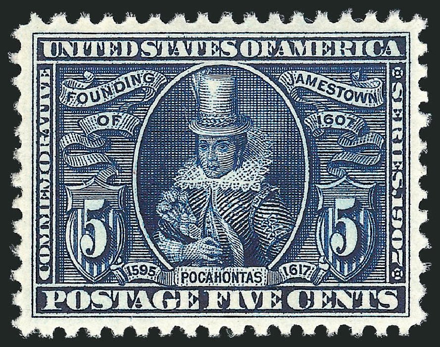 US Stamp Prices Scott Catalog # 330 - 1907 5c Jameston Exposition. Robert Siegel Auction Galleries, Jul 2013, Sale 1050, Lot 483