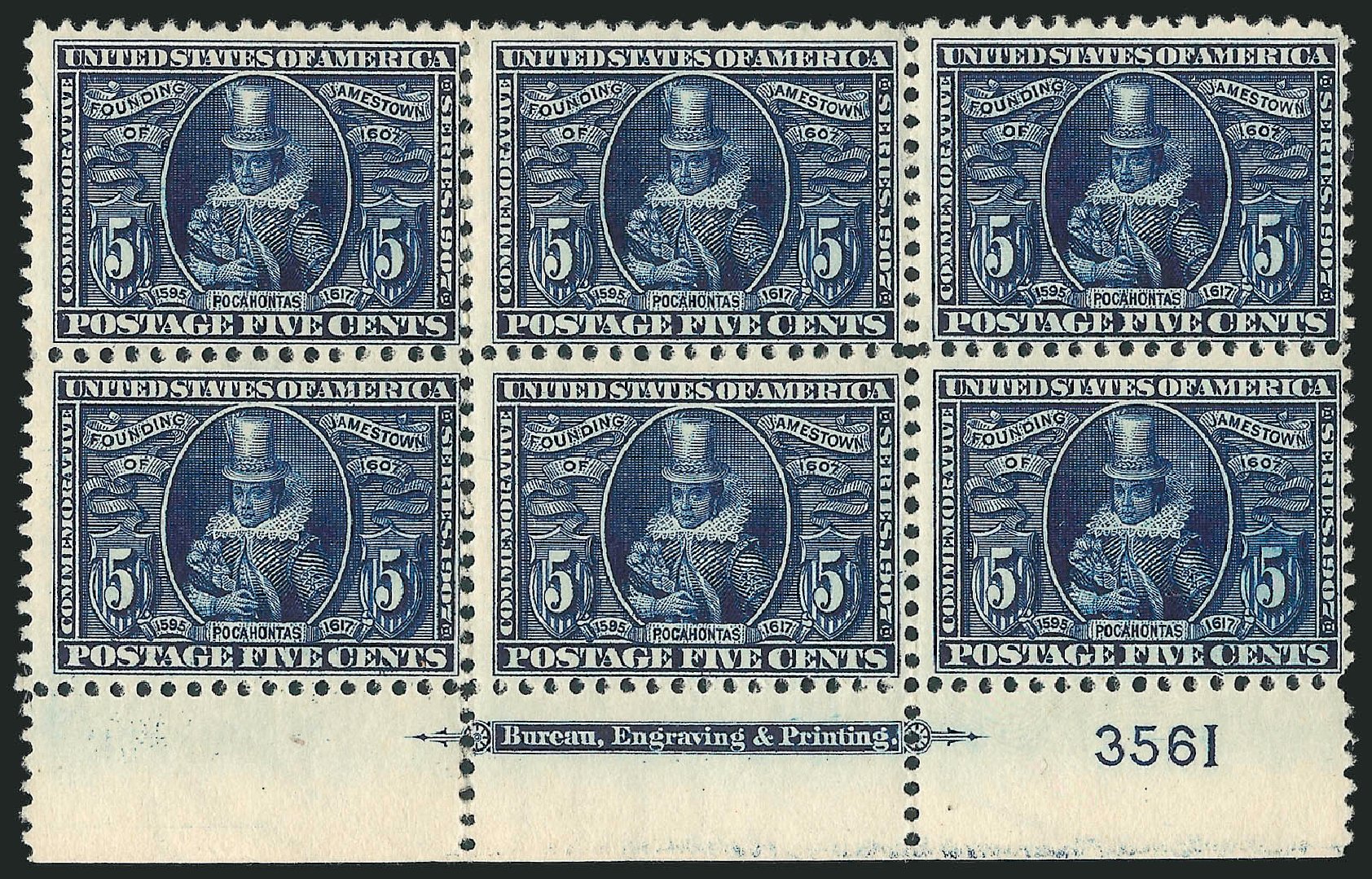 Costs of US Stamp Scott Catalogue 330 - 5c 1907 Jameston Exposition. Robert Siegel Auction Galleries, Mar 2014, Sale 1067, Lot 1413