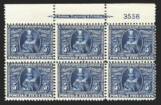 Value of US Stamps Scott Cat. 330: 1907 5c Jameston Exposition. Spink Shreves Galleries, Mar 2013, Sale 142, Lot 323