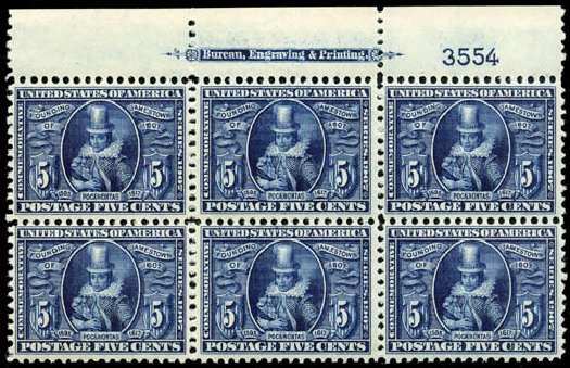 Prices of US Stamps Scott Catalogue #330 - 5c 1907 Jameston Exposition. Matthew Bennett International, Apr 2008, Sale 326, Lot 336