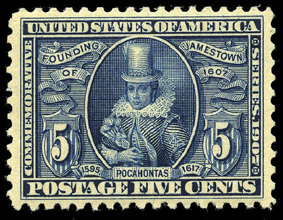Value of US Stamps Scott Catalogue # 330 - 1907 5c Jameston Exposition. Matthew Bennett International, May 2014, Sale 350, Lot 476