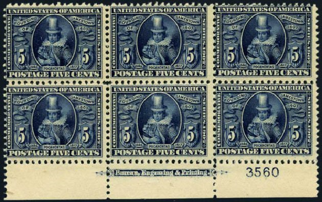 US Stamps Values Scott 330 - 1907 5c Jameston Exposition. Harmer-Schau Auction Galleries, Jan 2014, Sale 100, Lot 566