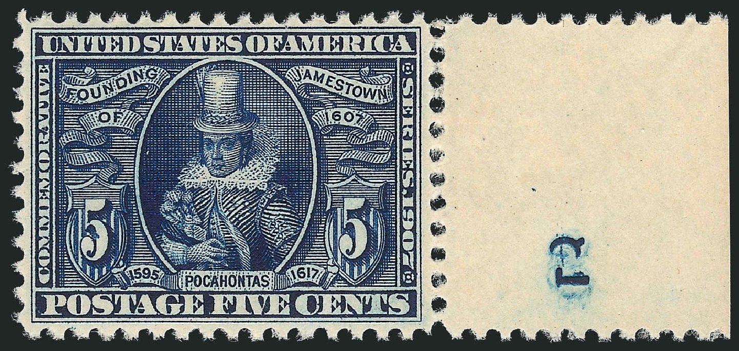 US Stamp Prices Scott Cat. # 330: 1907 5c Jameston Exposition. Robert Siegel Auction Galleries, Jun 2011, Sale 1011, Lot 696