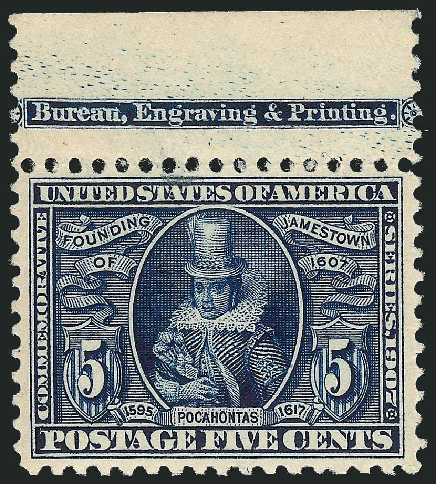 US Stamp Value Scott Cat. #330: 1907 5c Jameston Exposition. Robert Siegel Auction Galleries, Oct 2011, Sale 1014, Lot 1766
