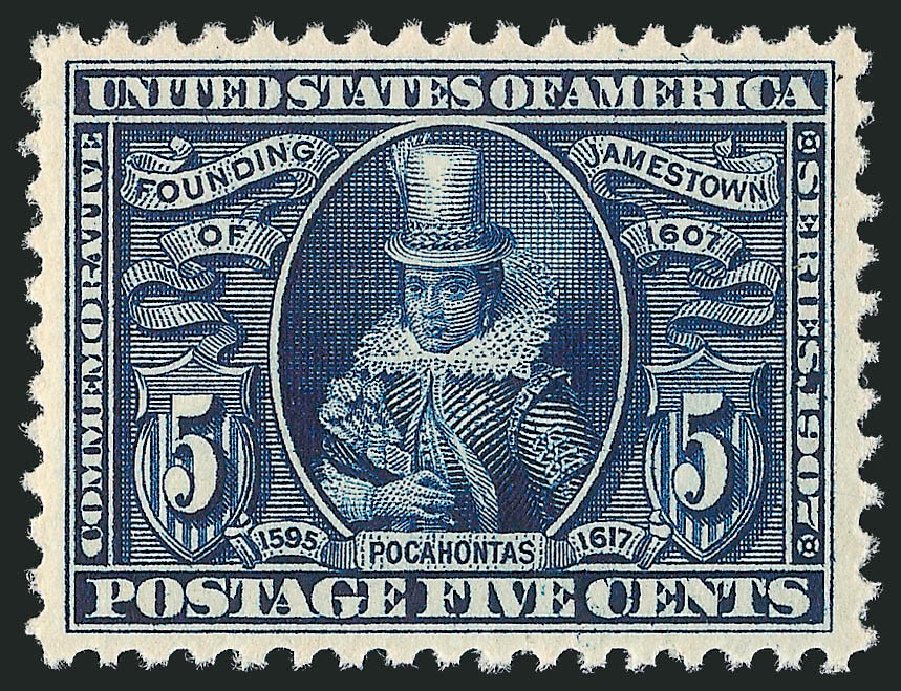 Prices of US Stamps Scott Cat. #330: 5c 1907 Jameston Exposition. Robert Siegel Auction Galleries, Nov 2012, Sale 1034, Lot 316
