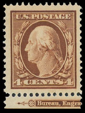US Stamp Value Scott #334: 1908 4c Washington. Daniel Kelleher Auctions, Jun 2012, Sale 630, Lot 1747
