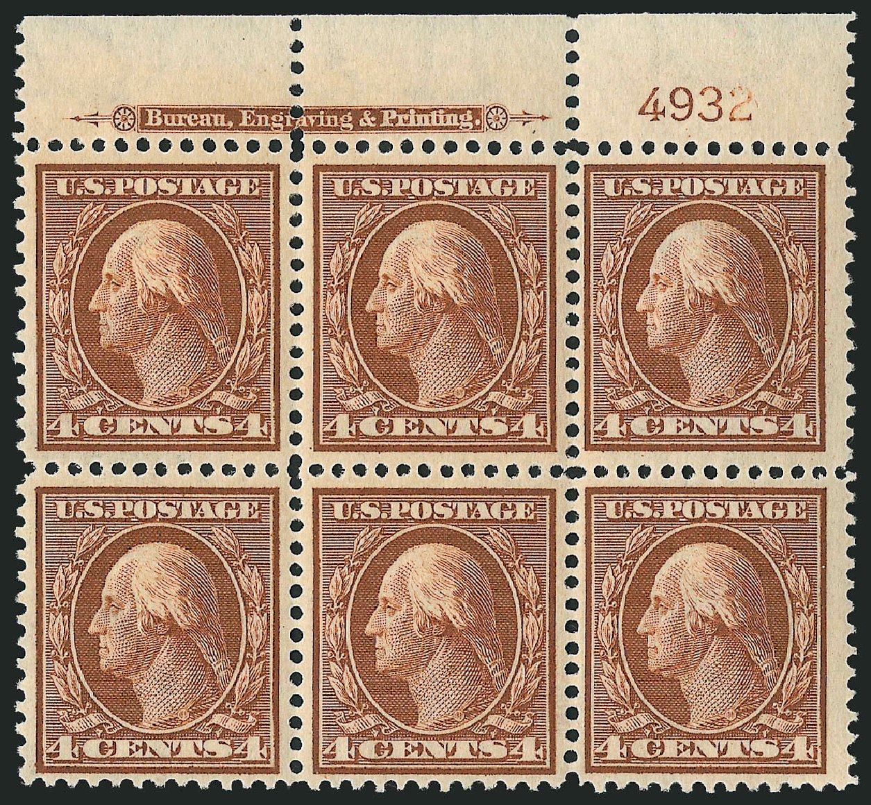 Values of US Stamp Scott Cat. 334 - 4c 1908 Washington. Robert Siegel Auction Galleries, Apr 2009, Sale 971, Lot 1428