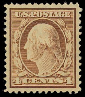 US Stamp Values Scott Cat. 334 - 4c 1908 Washington. Daniel Kelleher Auctions, Jul 2011, Sale 625, Lot 925
