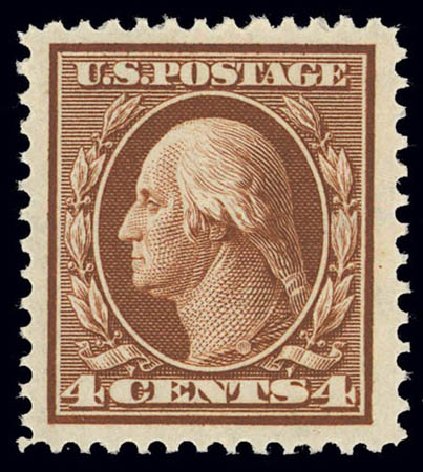 US Stamps Value Scott Catalogue #334 - 4c 1908 Washington. Daniel Kelleher Auctions, Feb 2013, Sale 634, Lot 212