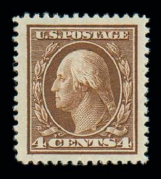 US Stamp Value Scott Catalogue # 334: 1908 4c Washington. Matthew Bennett International, Dec 2007, Sale 325, Lot 1966