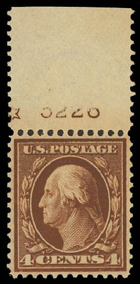 Values of US Stamp Scott Catalog #334 - 4c 1908 Washington. Daniel Kelleher Auctions, Aug 2012, Sale 631, Lot 1096