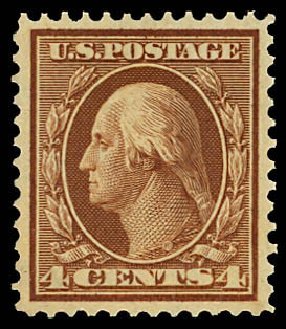 US Stamp Value Scott #334: 4c 1908 Washington. Daniel Kelleher Auctions, Dec 2012, Sale 633, Lot 606