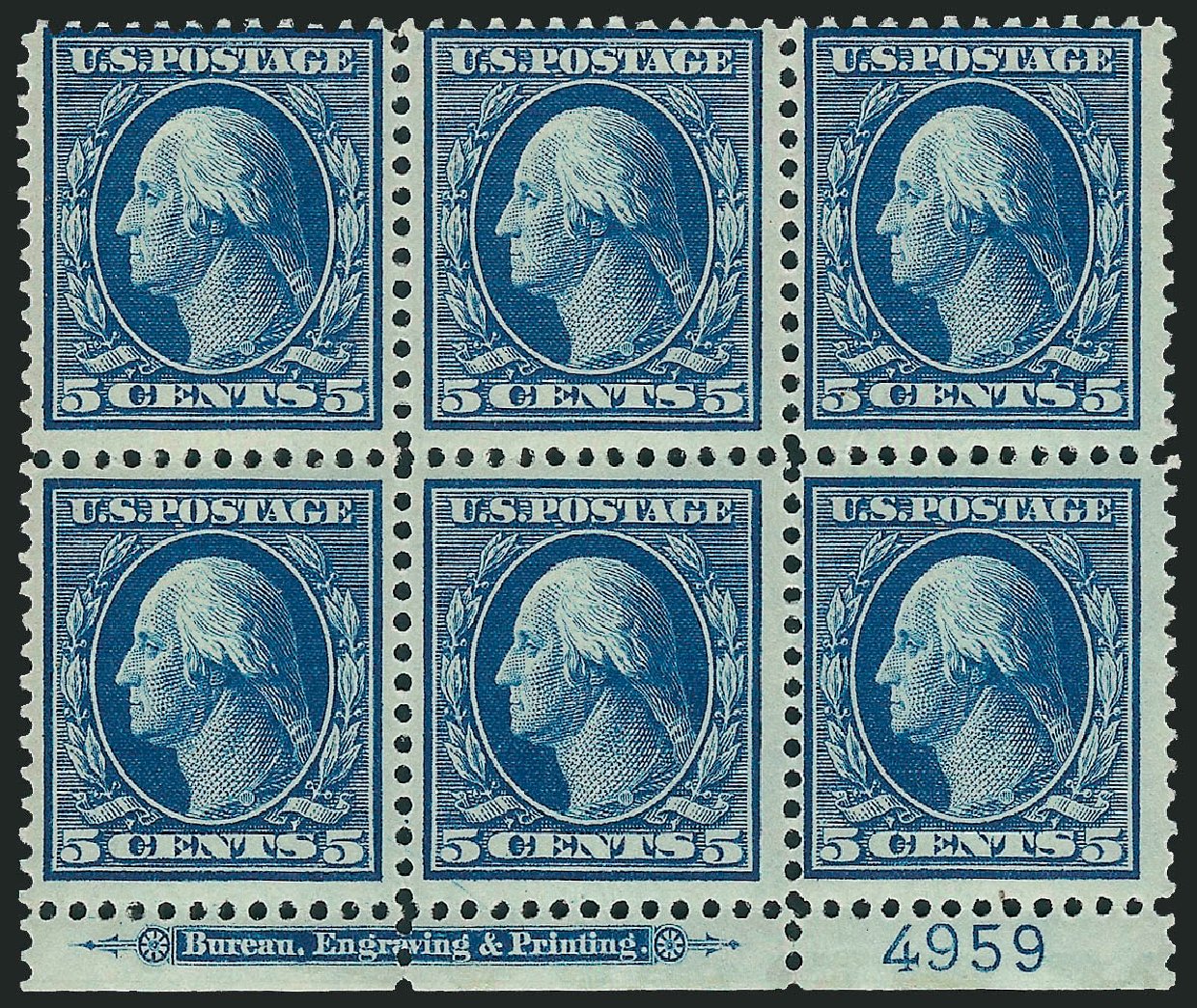 US Stamp Value Scott Catalogue 335: 1908 5c Washington. Robert Siegel Auction Galleries, Apr 2009, Sale 971, Lot 1453