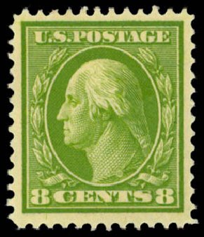 US Stamps Prices Scott 337 - 1908 8c Washington. Daniel Kelleher Auctions, Dec 2014, Sale 661, Lot 294