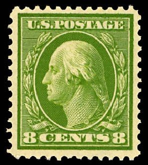 US Stamps Values Scott #337 - 8c 1908 Washington. Daniel Kelleher Auctions, Dec 2012, Sale 633, Lot 593