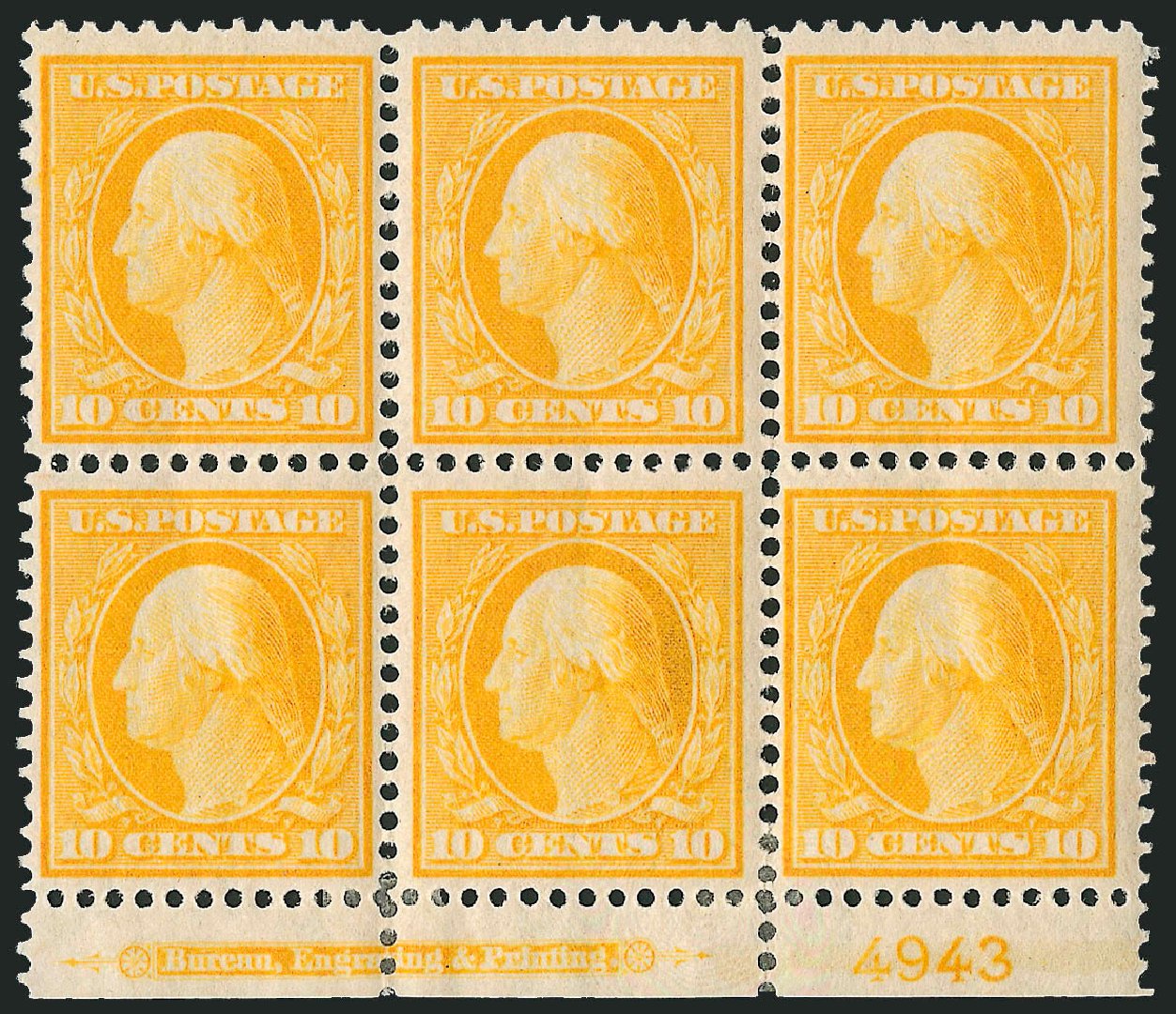 US Stamps Prices Scott Cat. #338 - 1909 10c Washington. Robert Siegel Auction Galleries, Apr 2009, Sale 971, Lot 1482