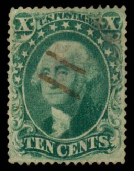 US Stamps Values Scott Catalogue # 34 - 1857 10c Washington. Daniel Kelleher Auctions, Dec 2013, Sale 640, Lot 81