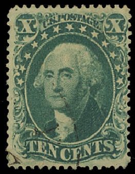 Value of US Stamps Scott Catalog 34 - 1857 10c Washington. Daniel Kelleher Auctions, Jun 2012, Sale 630, Lot 1253