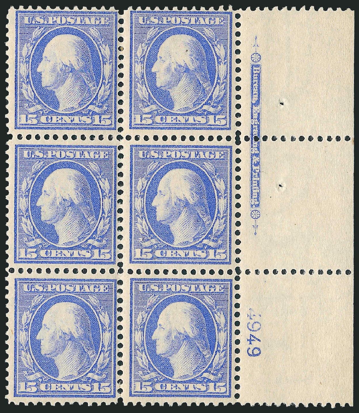 US Stamp Values Scott Cat. #340 - 15c 1909 Washington. Robert Siegel Auction Galleries, Apr 2009, Sale 971, Lot 1501