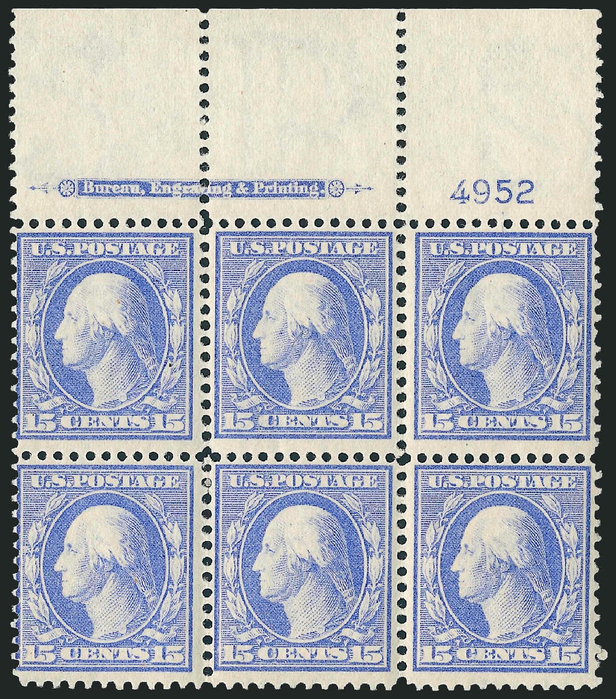 US Stamps Values Scott Cat. # 340: 15c 1909 Washington. Robert Siegel Auction Galleries, Apr 2009, Sale 971, Lot 1504