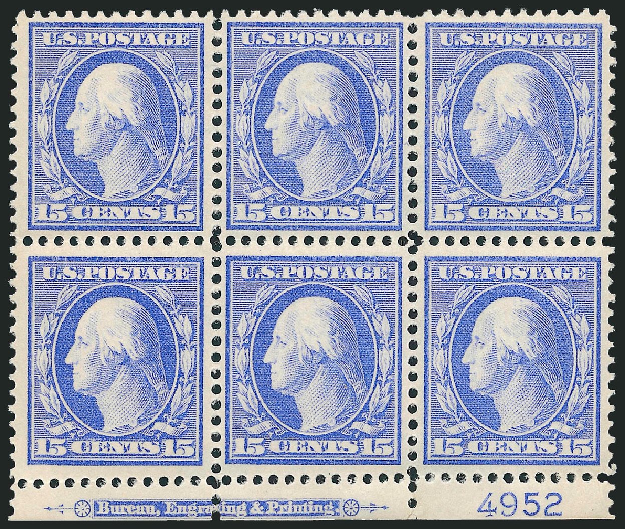 US Stamp Values Scott Cat. #340: 1909 15c Washington. Robert Siegel Auction Galleries, Apr 2009, Sale 971, Lot 1505