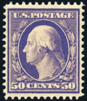 Values of US Stamps Scott Catalog #341: 1909 50c Washington. Harmer-Schau Auction Galleries, Oct 2009, Sale 83, Lot 429