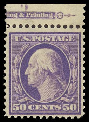 US Stamp Value Scott Catalogue # 341 - 50c 1909 Washington. Daniel Kelleher Auctions, Aug 2012, Sale 631, Lot 1110