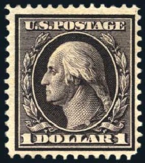 Values of US Stamps Scott Cat. # 342 - 1909 US$1.00 Washington. Harmer-Schau Auction Galleries, Feb 2010, Sale 84, Lot 1537