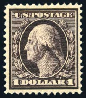 US Stamps Values Scott # 342: 1909 US$1.00 Washington. Harmer-Schau Auction Galleries, Aug 2011, Sale 90, Lot 1479
