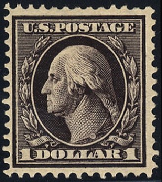 US Stamp Price Scott Cat. #342: US$1.00 1909 Washington. Cherrystone Auctions, May 2008, Sale 200805, Lot 244