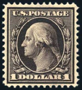 US Stamps Value Scott #342: 1909 US$1.00 Washington. Harmer-Schau Auction Galleries, Jun 2008, Sale 78, Lot 1524