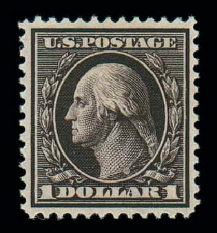 US Stamps Values Scott #342 - US$1.00 1909 Washington. Matthew Bennett International, Dec 2007, Sale 324, Lot 1185