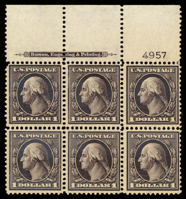 US Stamps Values Scott Catalog #342: US$1.00 1909 Washington. Daniel Kelleher Auctions, Dec 2013, Sale 640, Lot 325