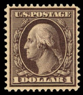 Prices of US Stamps Scott Cat. #342: US$1.00 1909 Washington. Daniel Kelleher Auctions, Sep 2013, Sale 639, Lot 1122