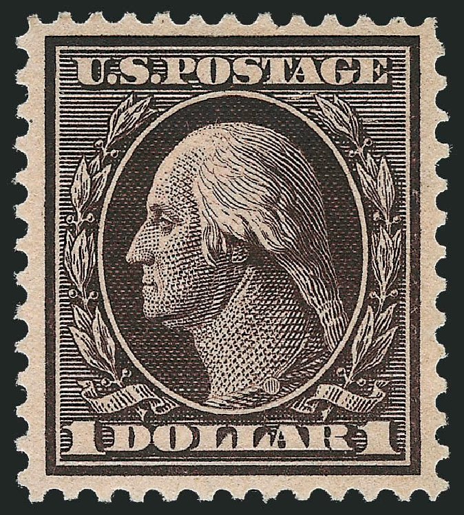 US Stamps Values Scott 342: US$1.00 1909 Washington. Robert Siegel Auction Galleries, Mar 2011, Sale 1007, Lot 2643