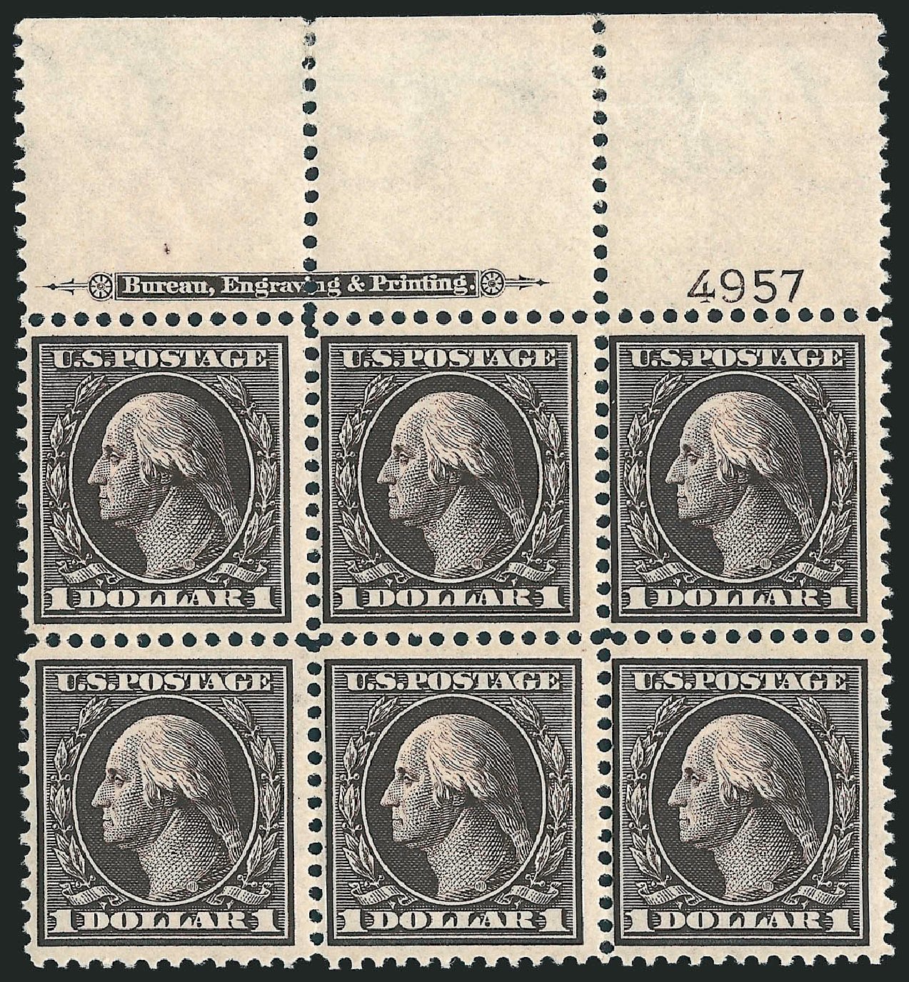 US Stamps Value Scott Catalog # 342 - 1909 US$1.00 Washington. Robert Siegel Auction Galleries, Apr 2009, Sale 971, Lot 1513
