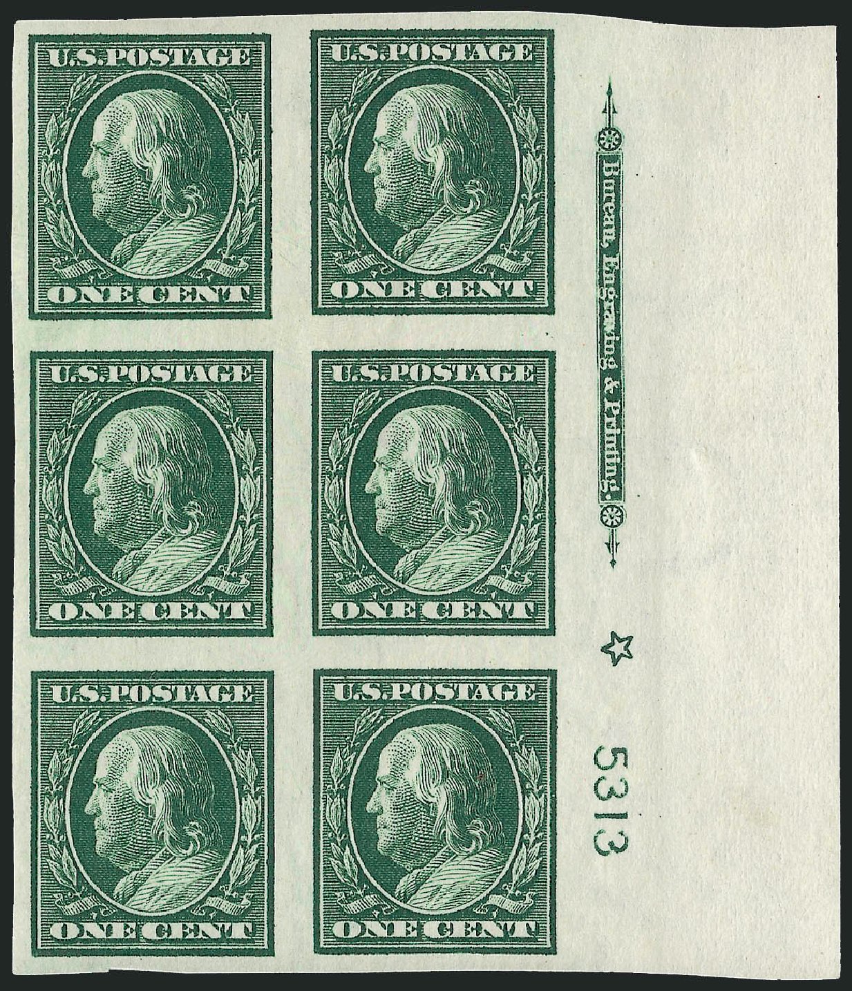 US Stamps Price Scott Catalogue # 343: 1908 1c Franklin Imperf. Robert Siegel Auction Galleries, Apr 2009, Sale 971, Lot 1527