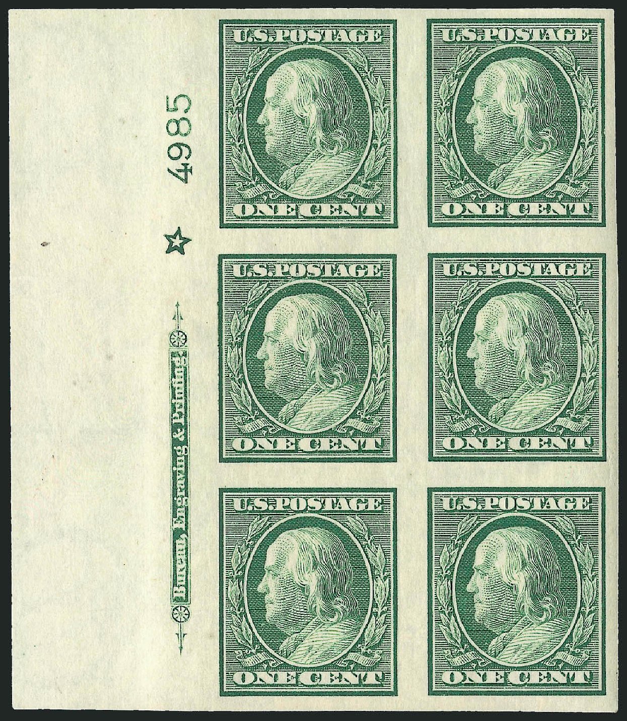 US Stamp Value Scott 343 - 1c 1908 Franklin Imperf. Robert Siegel Auction Galleries, Apr 2009, Sale 971, Lot 1519